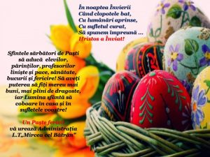 Administrația Liceului vă urează un Paște fericit!!!