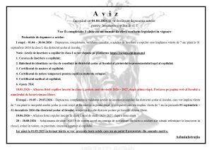 Aviz!!! Începând cu 01.04.2026 se va desfășura depunerea actelor pentru înscrierea copiilor în cl. I